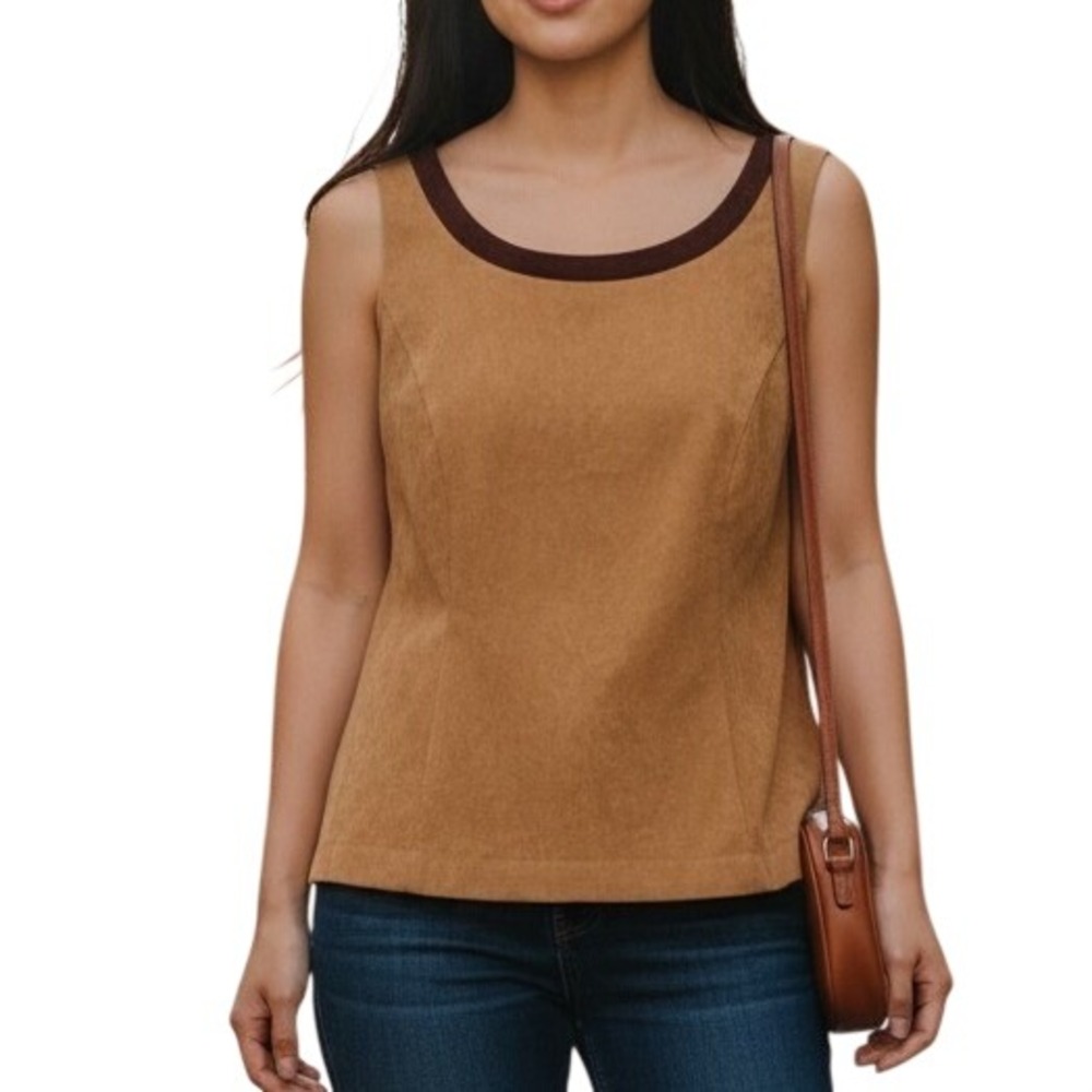 Studio I Tank Top Womens 14W Tan Faux Suede Sleeveless Scoop Neck Side Zip